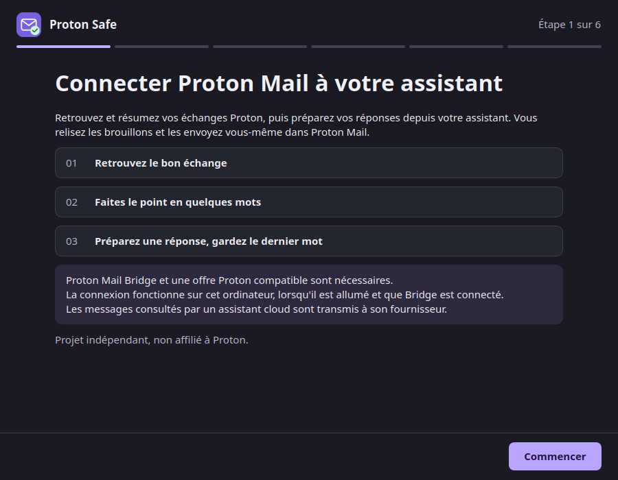 French welcome screen in the dark palette